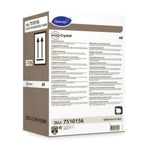 A rectangular box labeled "Suma Crystal A8, Acidic Rinse Aid" from Diversey Deutschland GmbH & Co. OHG for commercial dishwashers, with multilingual product information, brown and white design, black text, SKU, barcode, and highlighted use of the acidic rinse aid.