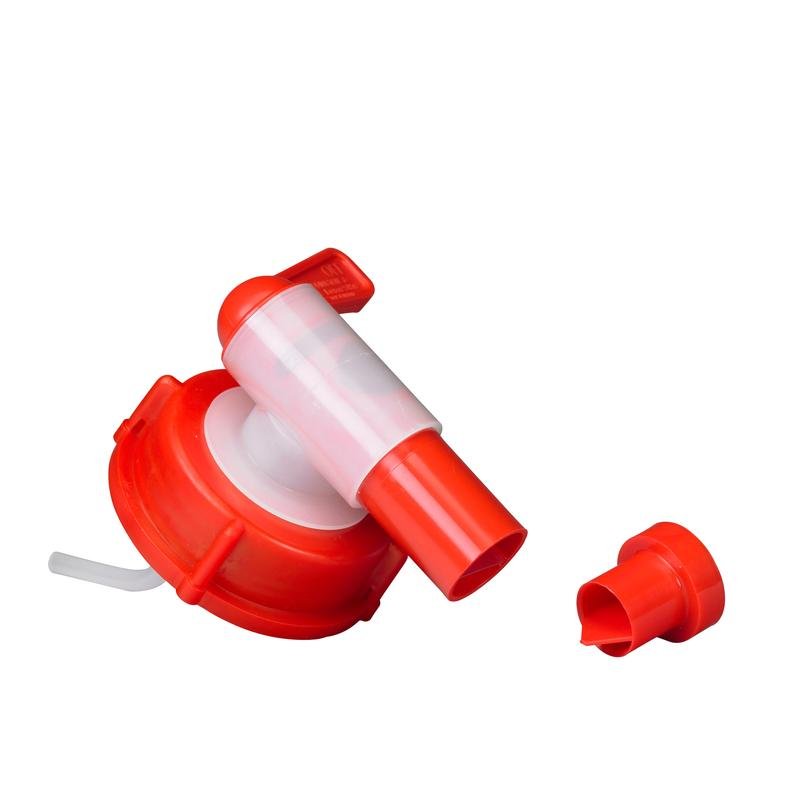 The spout from Diversey Deutschland GmbH & Co. OHG is a red and white hand pourer for 10 l cans, with a removable lid and lever for easy liquid dispensing. Package contains 1 piece.