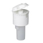 The dosing cap, 20ml white from Diversey Deutschland GmbH & Co. OHG is a white plastic dosing cap with flip-top for 2L bottles and 1L EXACT dosing bottles, here partially opened with inner nozzle. Functional design, sold as a carton (6 packs) on a white background.