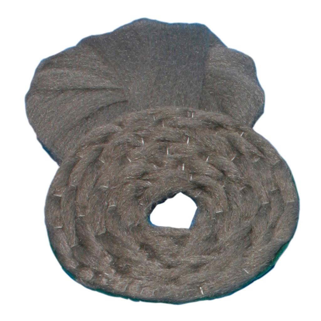 A rolled steel wool pad Inox (43 cm) from Diversey Deutschland GmbH & Co. OHG, thick and gray, is depicted with a flared end against a white background. This stainless pad cleans and polishes stone floors sustainably and is reusable. Pack of 1 piece.