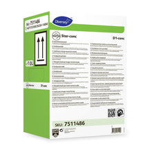 A green-white rectangular can with the inscription "Suma Star-conc D1 conc, highly concentrated manual dishwashing detergent" (10 l) by Diversey Deutschland GmbH & Co. OHG with black text, symbols, and barcodes for effective cleaning.