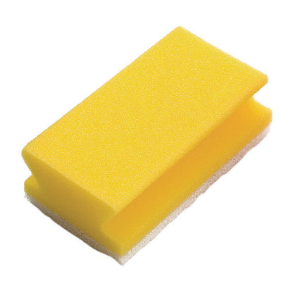 The TASKI sponge pad sponge 10 pcs. from Diversey Deutschland GmbH & Co. OHG is a rectangular yellow kitchen sponge with a white scouring pad, depicted against a plain white background.