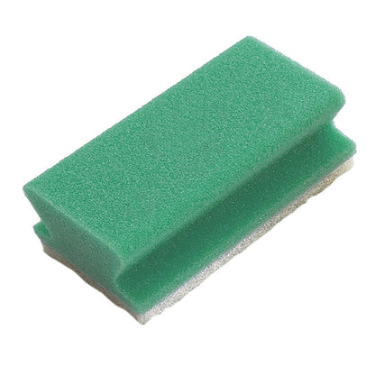 A TASKI sponge pad sponge 10 pcs. from Diversey Deutschland GmbH & Co. OHG with a green scouring side and white sponge base lies on a plain white background.