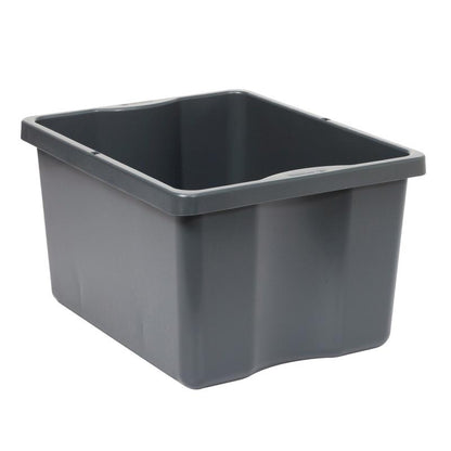 The TASKI drawer from Diversey Deutschland GmbH & Co. OHG is a large, rectangular, dark gray storage container made of plastic with slightly rounded corners and a reinforced edge, ideal as a durable storage solution, depicted on a white background.