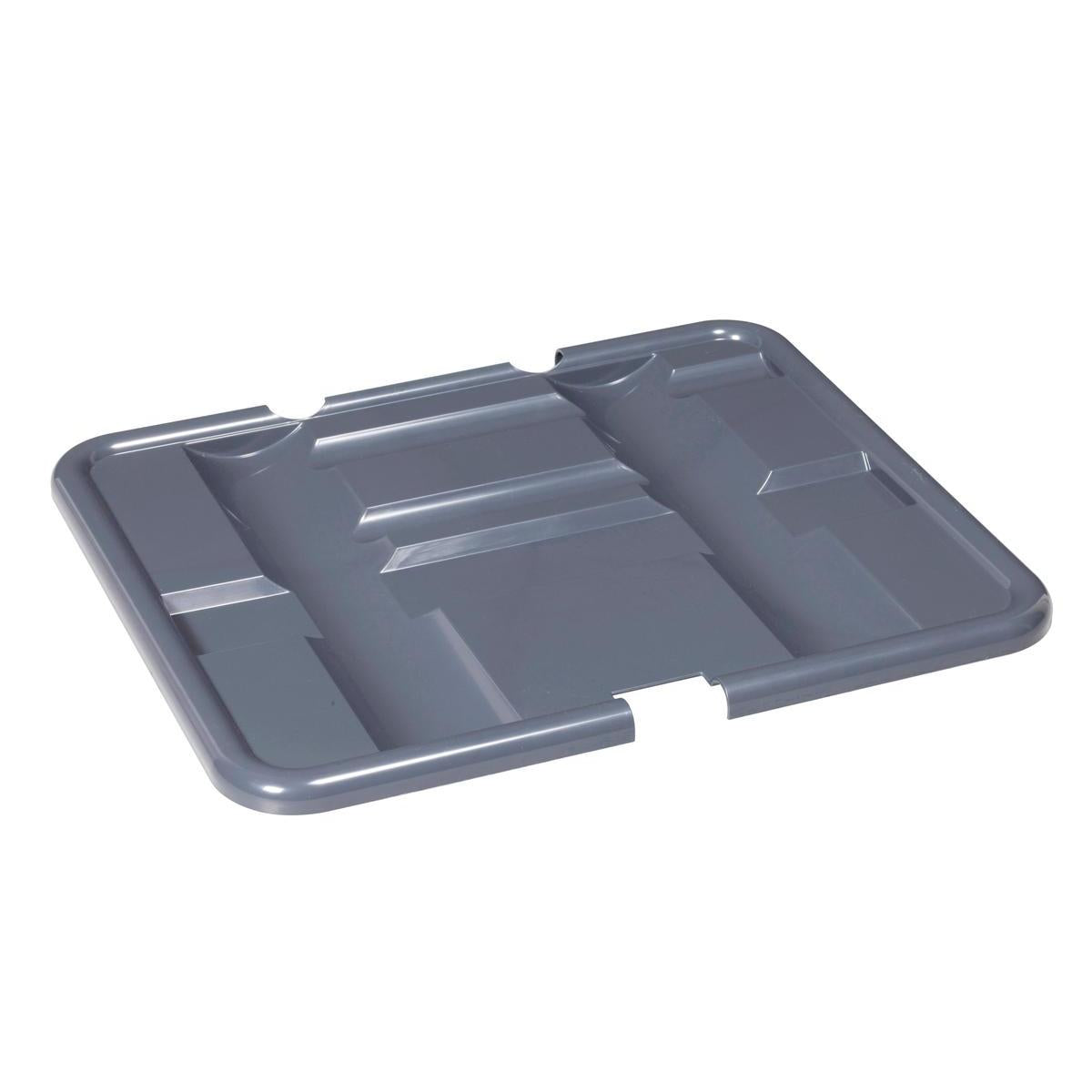 A gray plastic lid with elevations and edge notches, suitable for the TASKI tray for waste bags and vacuum cleaner (7517274) by Diversey Deutschland GmbH & Co. OHG for use in cleaning environments.