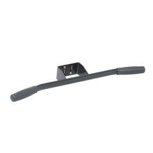 The TASKI small push handle, small grip from Diversey Deutschland GmbH & Co. OHG is a compact black metal handle with an ergonomic grip and rubberized ends, as well as a central bracket for easy wall or surface mounting. Package: 1 piece.