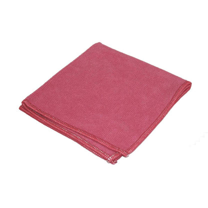 A red TASKI Jonmaster Ultra Cloth XL cleaning cloth 40 x 40 cm from Diversey Deutschland GmbH & Co. OHG is neatly folded on a white background, with the visible overlock edges highlighting the durable microfiber design.