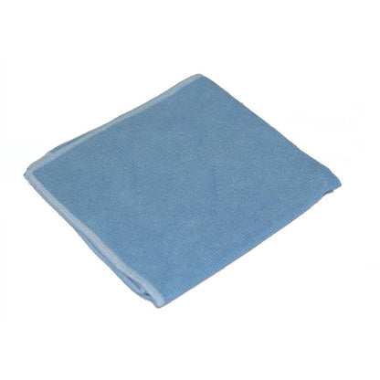 A neatly folded blue TASKI Jonmaster Ultra Cloth XL cleaning cloth 40x40 cm from Diversey Deutschland GmbH & Co. OHG, made of high-quality microfiber with white seams on a white background.