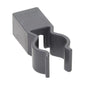 The TASKI holder for bag storage from Diversey Deutschland GmbH & Co. OHG is a grey plastic clip with a rectangular base and U-shaped opening, designed for attachment to aluminum profiles in waste disposal and features gentle curves for holding cylindrical objects.
