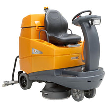 The TASKI swingo 4000 from Diversey Germany is a compact, economical ride-on scrubber-dryer with IntelliFlow system, including 4 x 6V-240Ah batteries and external charger (storage space on the machine). Packaging: 1 piece.