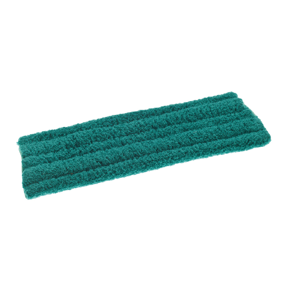 The TASKI Jonmaster Ultra Dry Mop Velcro microfiber cover from Diversey Deutschland GmbH & Co. OHG is a green, rectangular cleaning pad with a textured, ribbed surface designed for use with an Ultra Dry Mop and made of synthetic fibers for effective cleaning.