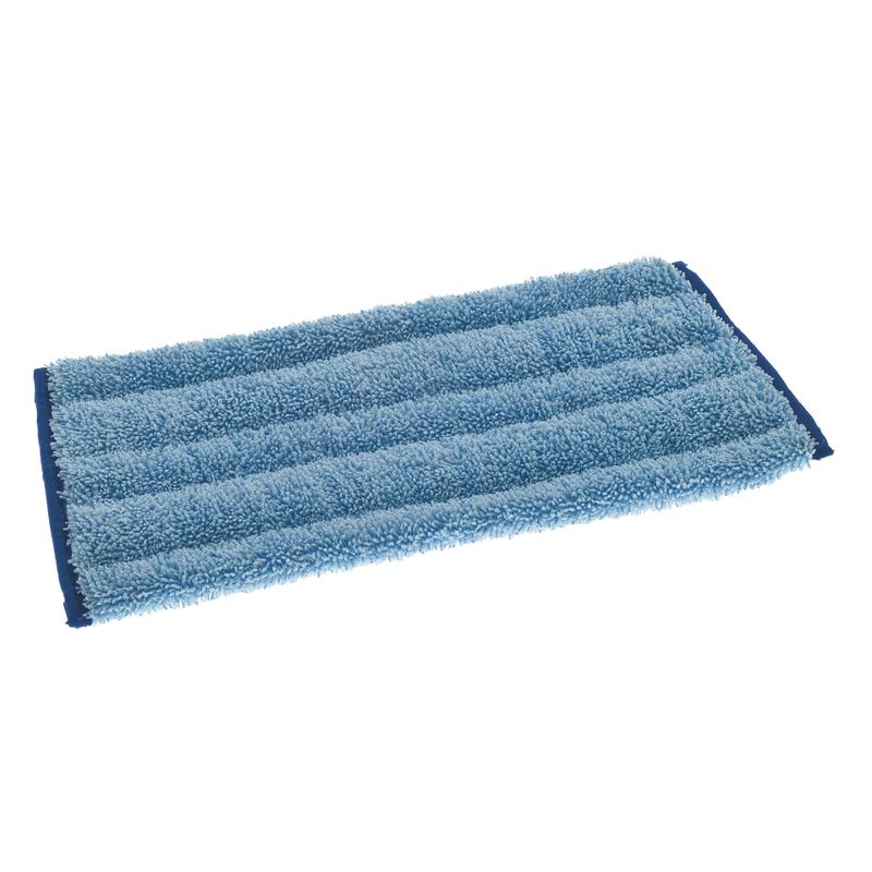 The TASKI Jonmaster Ultra Damp Mop, blue from Diversey Deutschland GmbH & Co. OHG is a rectangular blue microfiber mop pad with textured, fluffy fibers and a dark blue edge, depicted flat on a white background.