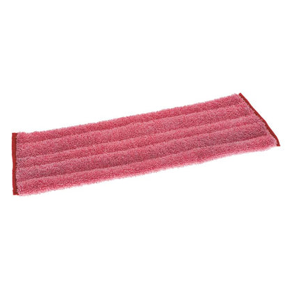 The TASKI Jonmaster Ultra Damp Mop, red by Diversey Deutschland GmbH & Co. OHG is a rectangular red microfiber pad with slightly raised longitudinal stripes for hygienic cleaning in professional environments, depicted on a white background.