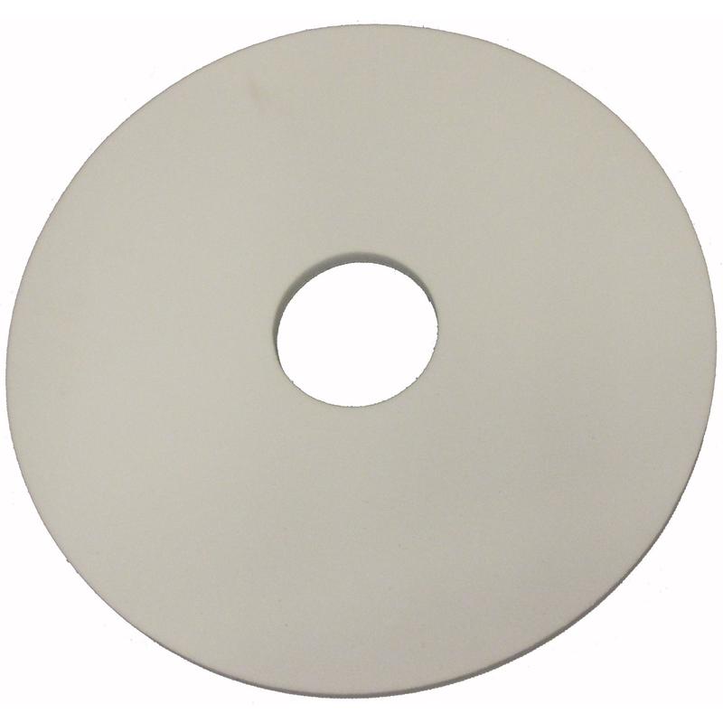 The TASKI WipeOut/Eraser Pad from Diversey Deutschland GmbH & Co. OHG is a simple, white, round pad with a central hole that uses eraser technology for effective cleaning.