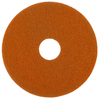The Twister Pad orange for stone floors by Diversey Deutschland GmbH & Co. OHG is a round, coarse-textured floor pad with a central hole and microscopic diamonds for effective stone floor cleaning with a polishing machine.
