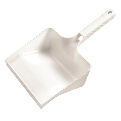 The dustpan matching the hand broom from Diversey Deutschland GmbH & Co. OHG is a white plastic dustpan with a flat edge, raised sides, and a textured handle with a hanging hole – perfect for cleaning in conjunction with your hand broom.
