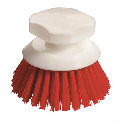 The button brush with hard bristles 90x120mm from Diversey Deutschland GmbH & Co. OHG, with a white plastic handle and red bristles, is shown against a plain white background for thorough cleaning.