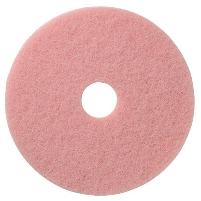 The TASKI Americo Remover Pad Kombipad for cleaning and polishing from Diversey Deutschland GmbH & Co. OHG is a round, flat, pink pad with a center hole - perfect for cleaning and polishing tasks.