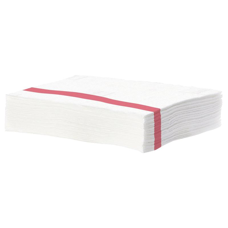 Resembling a bundle of white napkins secured with a red ribbon, the TASKI SUM red disposable microfiber cloths (42x34 cm), which remove 99% of bacteria, are offered by Diversey Deutschland GmbH & Co. OHG in cartons with 40 packs.