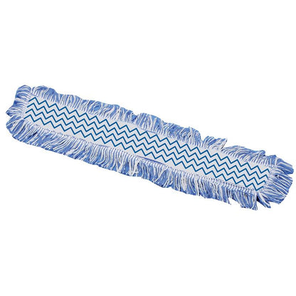 The rectangular blue-white TASKI Jonmaster Ultra HD Damp Mop from Diversey Deutschland GmbH & Co. OHG with fringes at the edges and a zigzag pattern in the center on a white background.