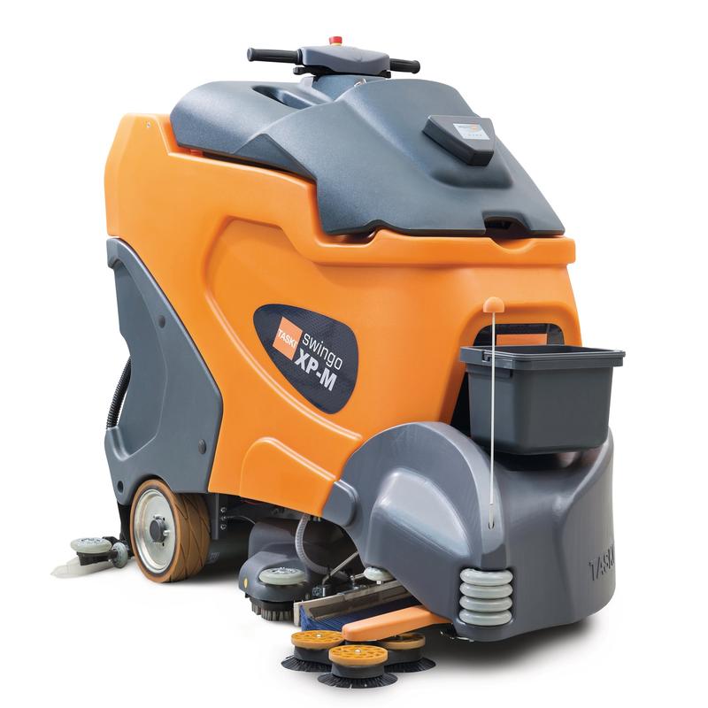 The TASKI swingo XP-M Intellisweep from Diversey Deutschland GmbH & Co. OHG is a battery-powered scrubber-dryer with a micro-rotating brush, 4x 6V-180Ah batteries & charger - ideal for large areas. Packaging: 1 piece.