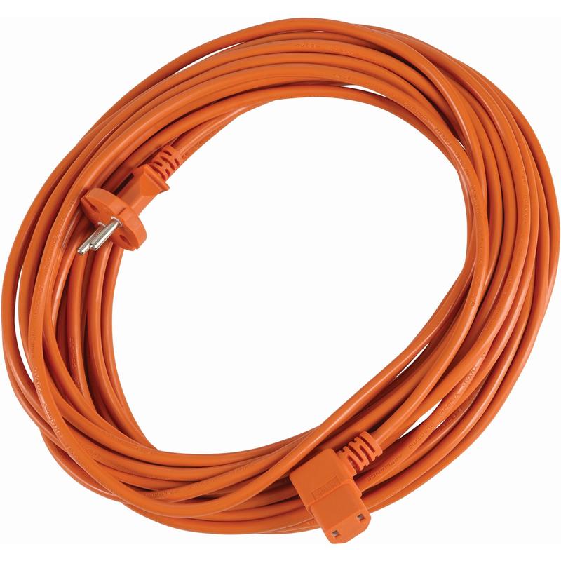 Pictured is an orange, coiled 16.5-meter-long extension cord (TASKI AERO power cord long 16.5 by Diversey Deutschland GmbH & Co. OHG) with a three-pin plug and three-slot socket on a white background. Pack size: 1 piece.