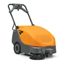 The TASKI balimat 2300 RTU from Diversey Deutschland GmbH is a hand-guided sweeper vacuum for daily sweeping of medium areas, including 2 roller brushes, side broom, 42.5Ah battery, and charger.
