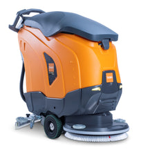 The TASKI ULTIMAXX 1900 SD50 Performance BMS 13A EBU from Diversey Deutschland GmbH & Co. OHG is a next-generation scrubber-dryer with an orange/gray design, large wheels, wheel drive, 42L tank, and 50cm single disc for demanding building cleaning.