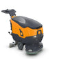 A TASKI ULTIMAXX 900 DD55 P BMS 13A scrubber dryer from Diversey Deutschland GmbH & Co. OHG, in orange and black with handle, wheels, cleaning brushes, 20L tank and 55cm double disc is depicted on a plain white background.