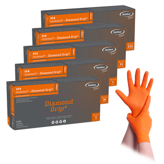 MaiMed-Diamond Grip+ orange, non-sterile, pf latex-free nitrile glove