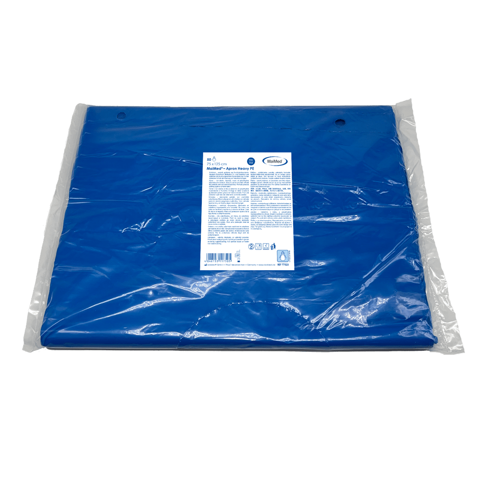 MaiMed-Apron Heavy PE, apron made of PE 75x125cm blue, 50 pieces/pack, blocked, smooth surface | Pack (50 pieces)