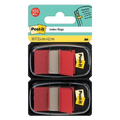 A pack of Post-it® Index Tabs from 3M Deutschland GmbH contains 50 standard flags per dispenser with the dimensions 25.4 mm x 43.2 mm.