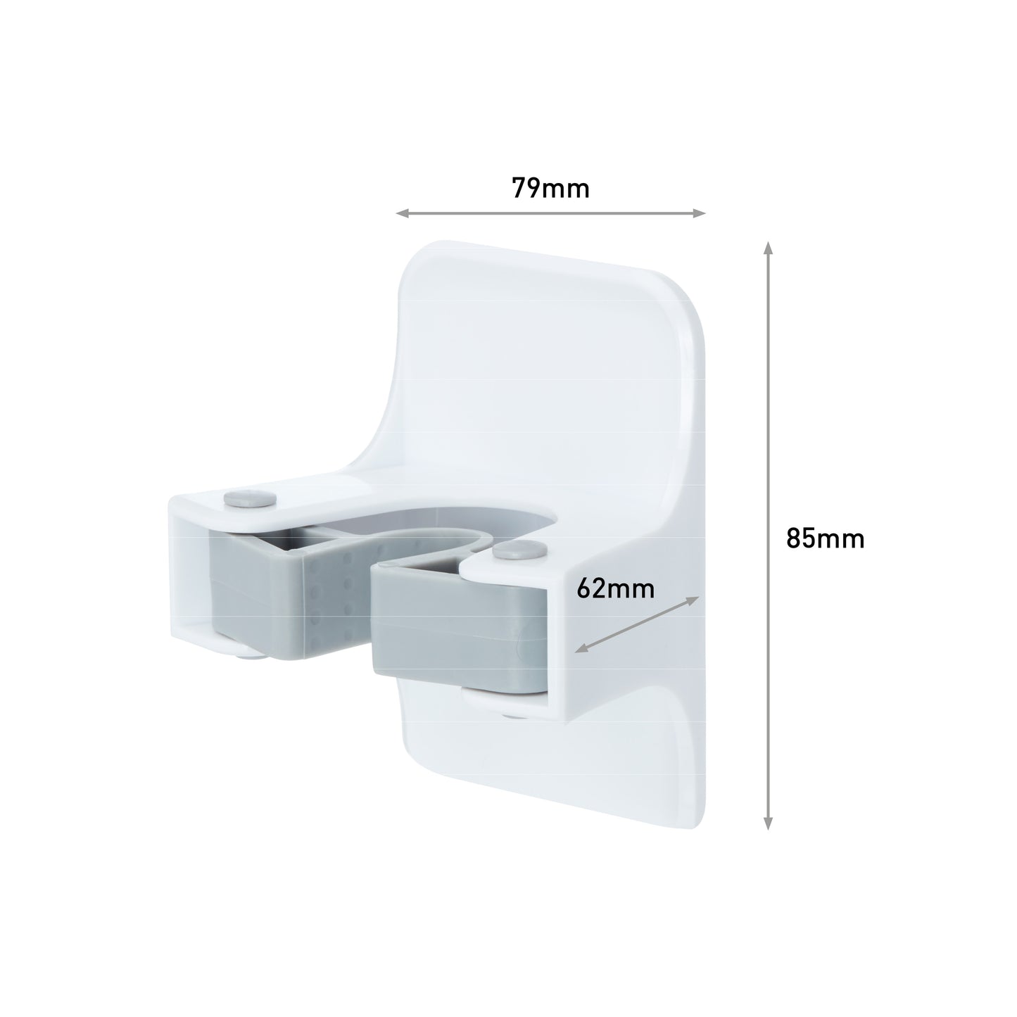The Command™ broom holder, 17007-FR from 3M Deutschland GmbH, is a white and gray wall-mounted cleaning tool holder (79x62x85 mm) with two slots, a raised back panel, and easy installation with Command adhesive strips.