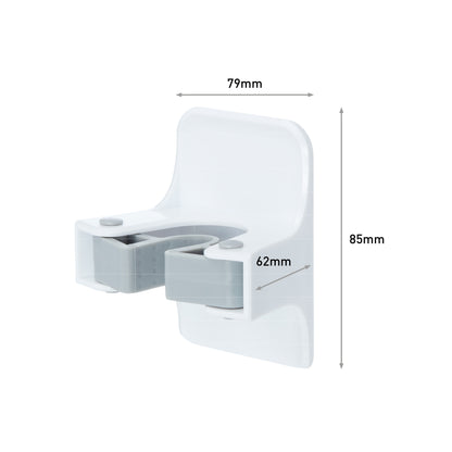 The Command™ broom holder, 17007-FR from 3M Deutschland GmbH, is a white and gray wall-mounted cleaning tool holder (79x62x85 mm) with two slots, a raised back panel, and easy installation with Command adhesive strips.