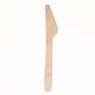A PAPSTAR wooden knife "pure" (16.5 cm), environmentally friendly and stable, with a serrated edge, lies against a white background. Bag contains 25 pieces.