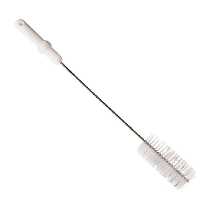 The Haug Bürsten KG tube brush PBT medium 500 x Ø60 mm, here with a white handle and cylindrical bristles, is ideal for cleaning bottles or narrow containers. Available in various colors.