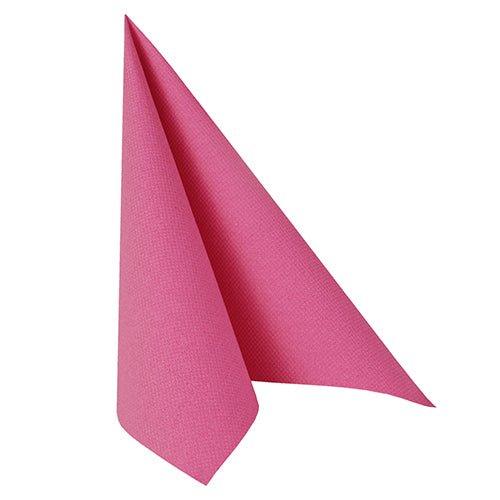 A fuchsia, triangle-folded PAPSTAR GmbH "ROYAL Collection" 1/4 fold napkin (40 x 40 cm) stands upright on a white base.