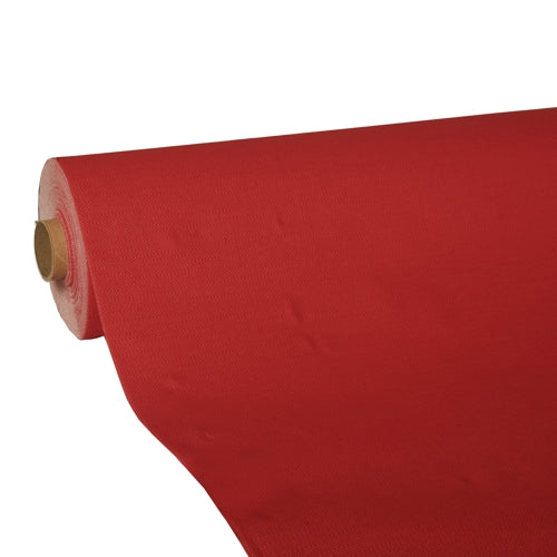 A large roll of PAPSTAR tablecloth, tissue "ROYAL Collection" from PAPSTAR GmbH, is partially unrolled, exposing the cardboard core. The high-quality tissue fabric is seen against a plain white background.