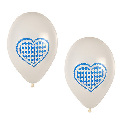 Two PAPSTAR balloons "Bavarian Blue" (Ø 25 cm) from PAPSTAR GmbH with a classic blue and white diamond heart are pictured side by side - an ideal Oktoberfest decoration from the 20-piece party pack.