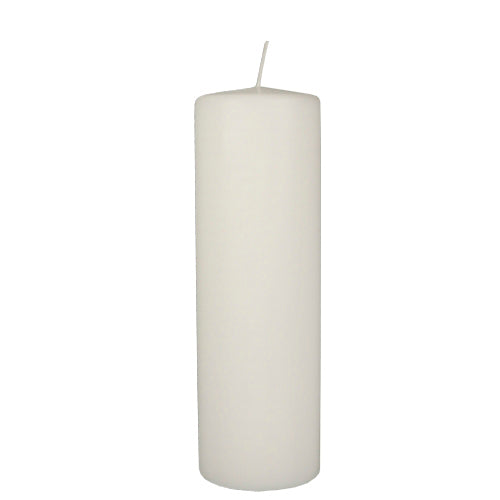 A single PAPSTAR GmbH pillar candle (Ø 80 mm, 250 mm long, white with flat top) stands upright with visible wick against a white background; the candle is wrapped in shrink foil.