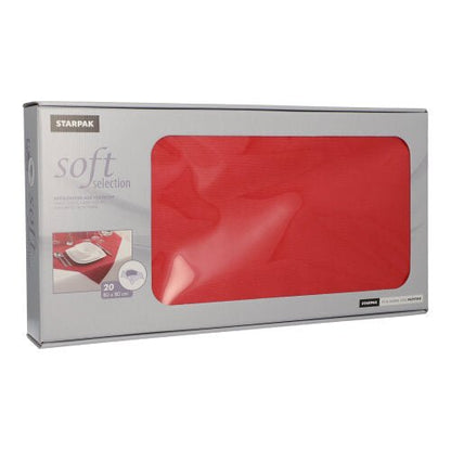 Starpak 20 napkin napkins "Soft Selection" made of fabric-like fleece are delivered in a rectangular box with a viewing window. Each napkin measures 80 x 80 cm – ideal for gastronomy use.