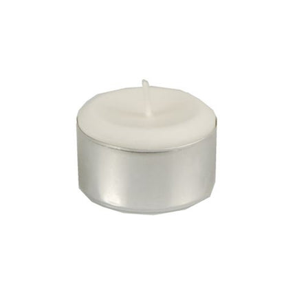A single white Starpak tealight candle (Ø 38 mm, 22 mm) with a metal casing and short wick offers a long burn time of 8 hours – ideal for long-lasting ambiance. Part of the Starpak 100-piece folding box set.
