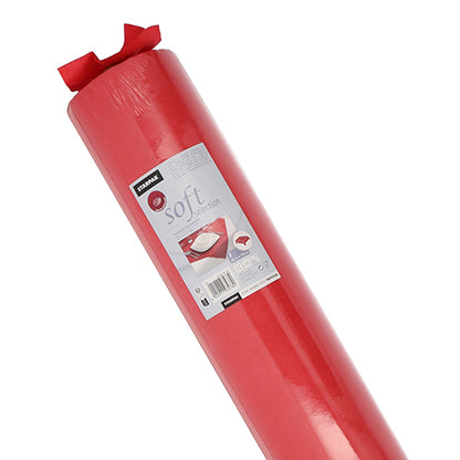 A roll of Starpak tablecloth, fabric-like, fleece “Soft Selection” with a branded label featuring images and product details. Offers a high-quality, fabric-like appearance and feel from the renowned Starpak brand.