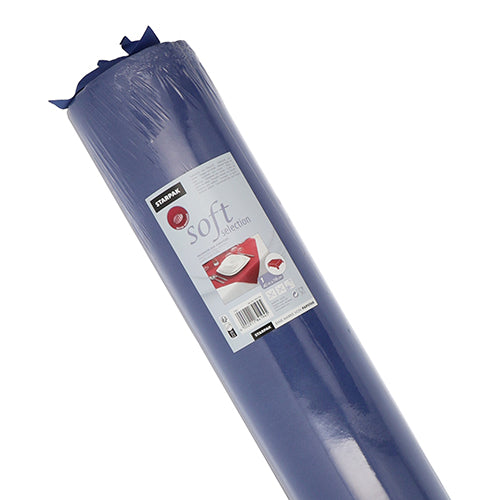 A roll of Starpak tablecloth, fabric-like fleece from the “Soft Selection” series, is packaged in clear plastic and comes with a label with instructions for use and product details.