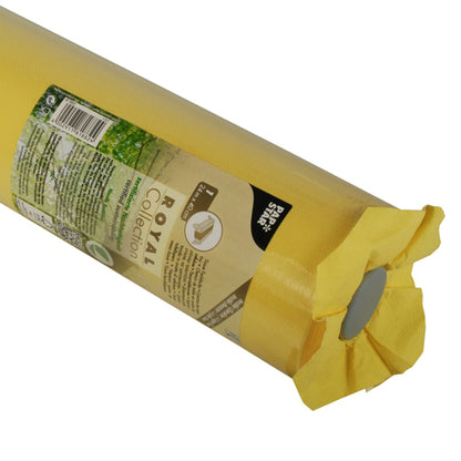 A roll of PAPSTAR table runner, Tissue "ROYAL Collection" (24 m x 40 cm) from PAPSTAR GmbH, with partially visible product label, lies on a white background.