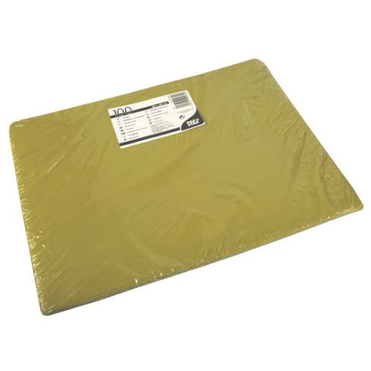 Ein 100er-Pack gelber A4-Papier-Tischsets (30x40 cm) der PAPSTAR GmbH, verpackt in klarem Plastik mit einem weiß-schwarzen Info-Etikett - perfekt für Papiertischsets oder umweltfreundliche Bastelprojekte.