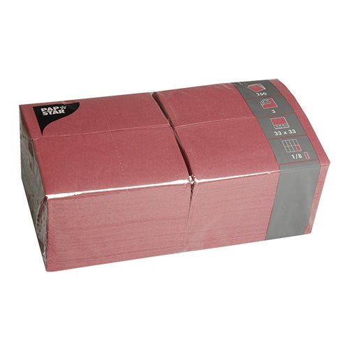 One package PAPSTAR 250 napkins, 3-ply, 1/8-fold PAPSTAR The GmbH is neatly packaged in clear plastic and has a gray side label that lists the product information.