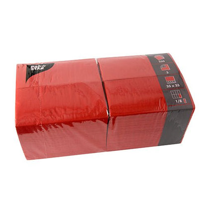 A sealed package PAPSTAR 250 napkins, 3-ply, 1/8-fold PAPSTAR GmbH, with product information in the upper right corner of the packaging.