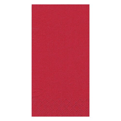 A single red 3-ply paper napkin from the PAPSTAR GmbH (PAPSTAR 250 napkins (1/8-fold) with a subtle embossed pattern along the bottom edge on a white background.