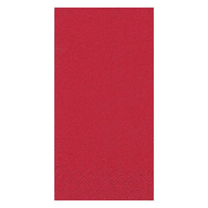 A single red 3-ply paper napkin from the PAPSTAR GmbH (PAPSTAR 250 napkins (1/8-fold) with a subtle embossed pattern along the bottom edge on a white background.